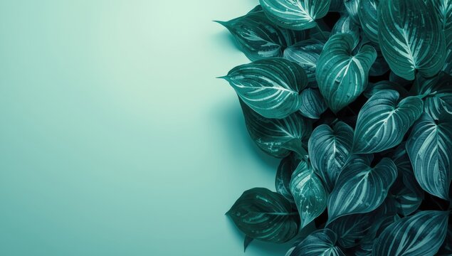 Close-up of dark green and blue Hosta leaves with textured foliage, used as a nature pattern for design projects, Earth Day