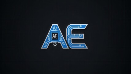 Digital AE Logo with Circuit Board Design on Dark Background