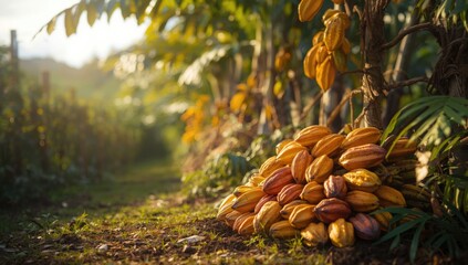 Organic cacao pods on a farm, highlighting natural crop cultivation