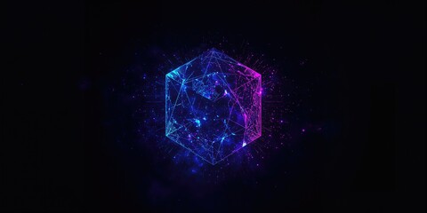 Reflective surface with a neon Tesseract cube, illustrating fifth dimension and quantum computing, Earth Day