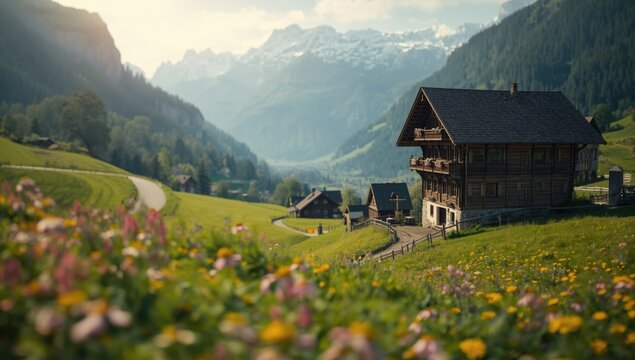 Ancient wooden house showcasing Swiss architectural features, highlighting heritage conservation