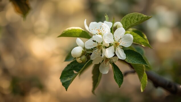 Spring blossoms on a dwarf apple tree in a backyard emphasizing seasonal growth