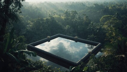 Reservoir used for oil spill management at an Amazonian oil extraction site, highlighting environmental safety measures