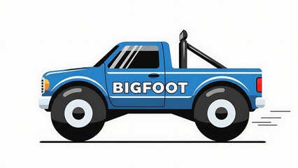 Blue Bigfoot Monster Truck with Large Tires Driving Fast.