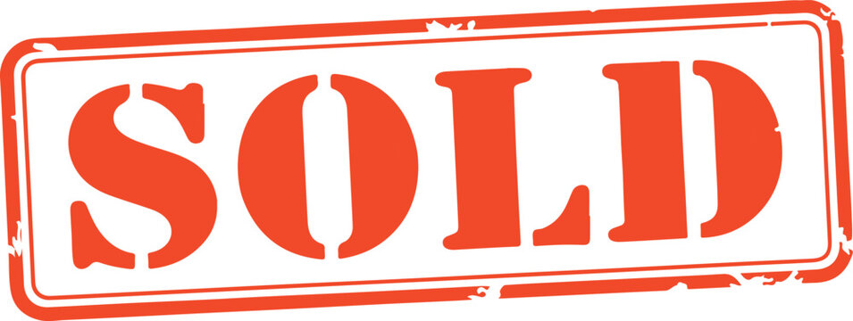 Red sold stamp on white background