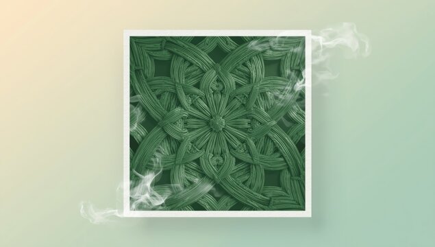 Green woven pattern with textured design on colorful gradient frame, ideal for decorative UI elements - Powered by Adobe