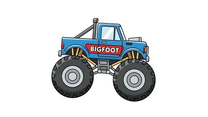 Cartoon Blue Bigfoot Monster Truck with Large Tires.