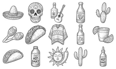 HandDrawn Mexican Fiesta Icons