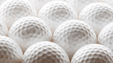 dimpled. Close-up of white golf balls in perfect formation, highlighting their textured dimpled surfaces. event key visuals, club posters, designed for sports event promotions and stadium branding.