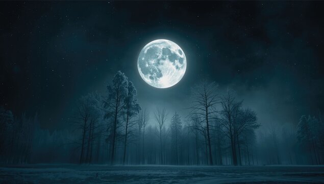 Full moon at night, providing natural light for nocturnal activities and outdoor settings - Powered by Adobe