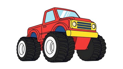 Cartoon Red Monster Truck with Oversized Tires.