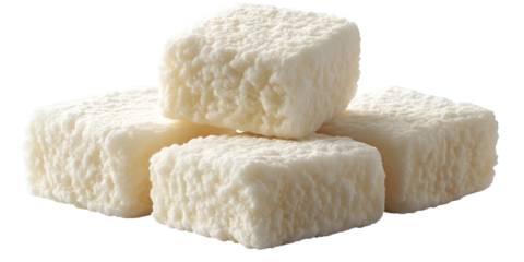 Stacked white cubes sweet treats confectionery pieces food photography image closeup view