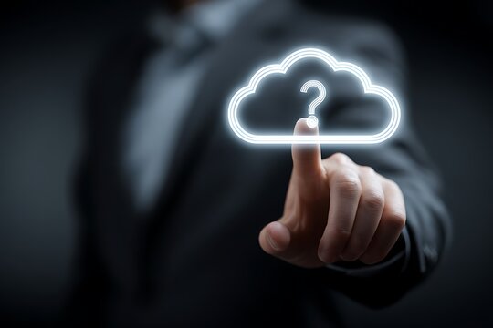 Businessperson touching cloud computing icon with question mark - Powered by Adobe