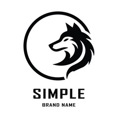 Logo design template, with a wolf's head icon in a black circle