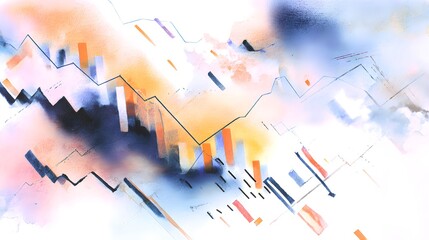 Economic Uncertainty Watercolor Illustration Shows Falling Charts Global Instability Financial Decline Modern Art