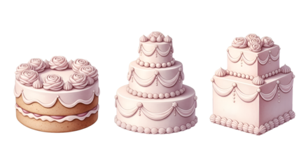 Three Pink Frosted Cakes with Decorative Icing dessert