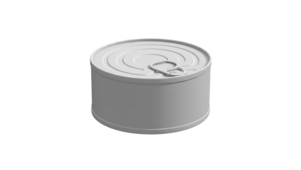 Blank closed metallic tin can isolated on white background as a shiny silver aluminum food container for tuna or fish storage without a label
