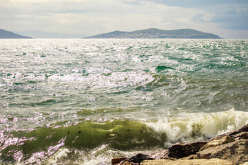sea waves shining on the beach, Istanbul