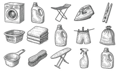 Vintage Laundry Care Icon Set