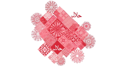 Pink and Red Geometric Patterns with Halal Script graphic