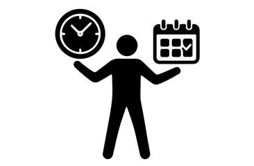 Black and White Time Management Silhouette Vector Illustration