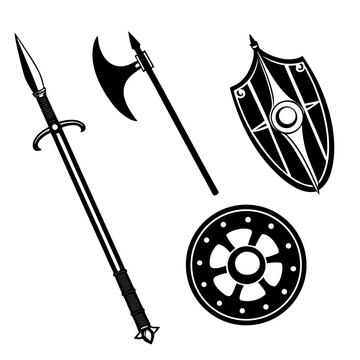 Medieval weapons and shield