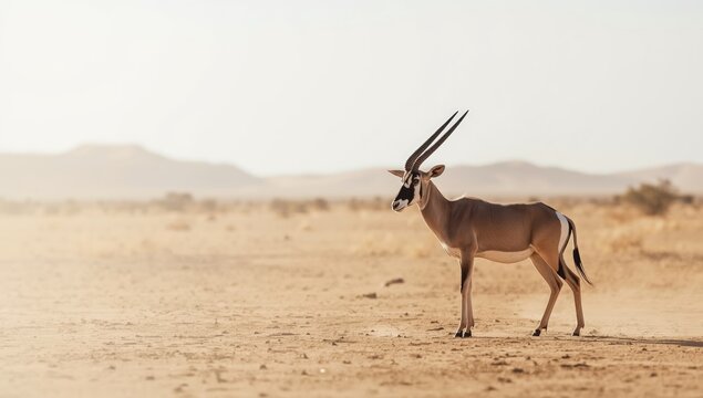 Oryx gazella in desert landscape, highlighting adaptation to harsh environments