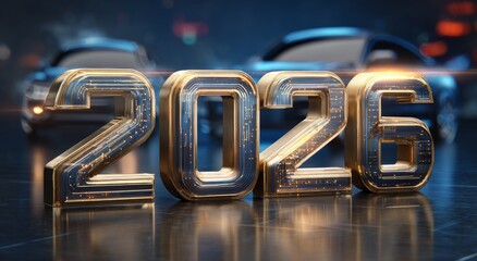 A vibrant 3d neon illustration of New York City street lights and traffic reveals a modern business concept where gold icons and car design symbols illuminate the urban internet idea