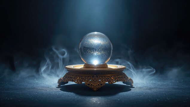 Fortune teller's crystal ball focusing on mental influence and psychic predictions