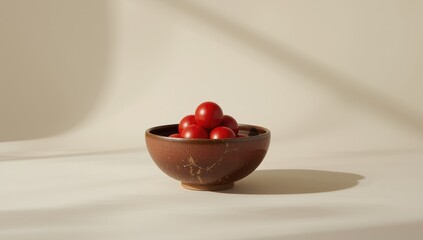Ceramic bowl with bright red orbs, decorative design for cultural celebration, Earth Day