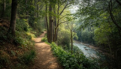 Caledonia trail in Troodos National Forest Park, featuring lush forest terrain and Kryos Potamos river, focused on conservation efforts