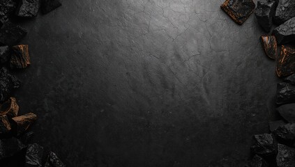 Crackle-textured charcoal surface ideal for food menu backgrounds, texture for layout design, World Food Day