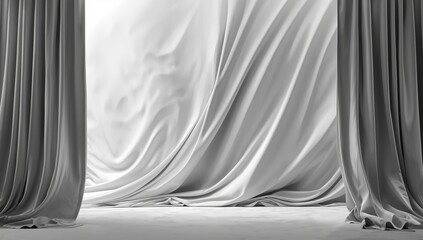 Grey fabric curtain with textured surface serving as a backdrop for editorial layouts