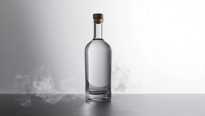 Clear liquor bottle set on a minimal background intended for marketing mockup and label design, World Alcohol Awareness Day