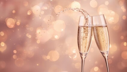 People raising glasses of champagne, party atmosphere for holiday celebration