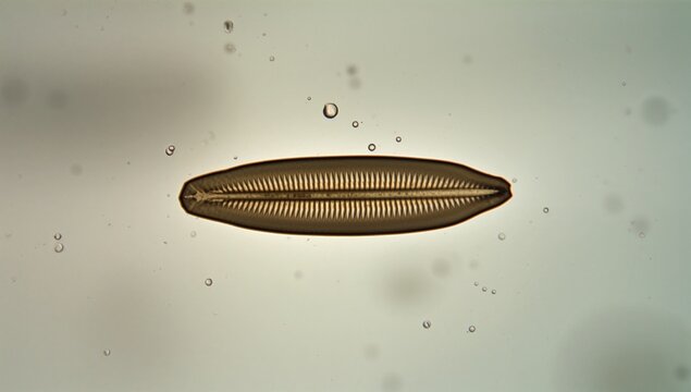 Close-up of Pinnularia sp. diatom with silica cell wall, freshwater phytoplankton