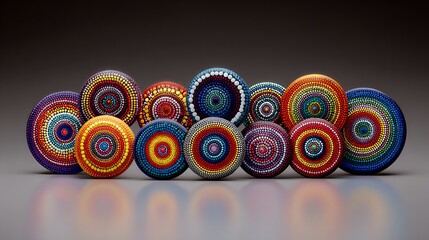 Vibrant colorful harmony rings expanding in a circular pattern on a reflective surface against a dark gradient background