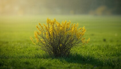 Ulex europaeus flowering shrub in a vibrant green landscape in Muselburgh, Scotland, seasonal change