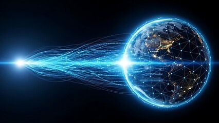 Global Digital Network Concept Featuring a Glowing Planet Earth with Interconnecting Data Lines and Information Flow in Space