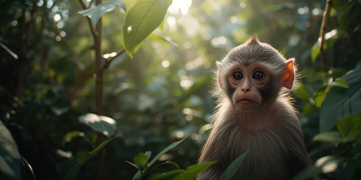 Close-up of a dusky leaf monkey in its natural habitat, suitable for nature and animal research backgrounds