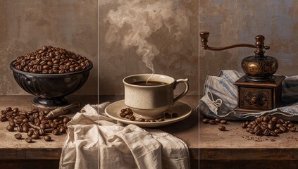 Classic Coffee Still Life Triptych Art