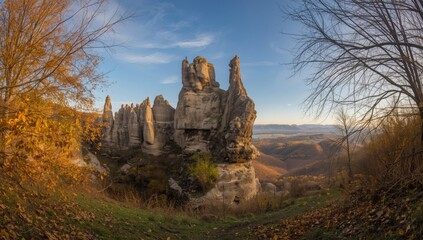 Naklejka premium Unique rock formations created by erosion in Djavolja Varos, Serbia, highlighting geological features, Earth Day
