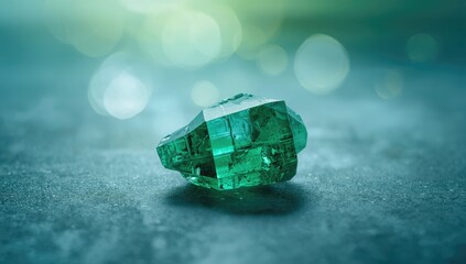 Close-up of a green mineral crystal with detailed surface patterns, suitable for nature-themed design backgrounds