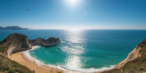 Seaside view in a coastal location, serving as a background for text and layout design