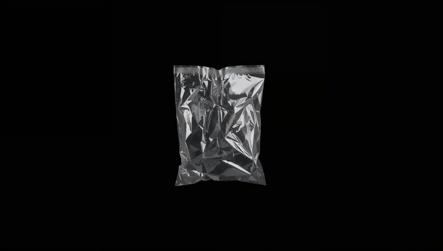 Crumpled plastic zip bag with ziplock zipper used for packaging or organizing, isolated on black surface, suitable for storage or shipping contexts