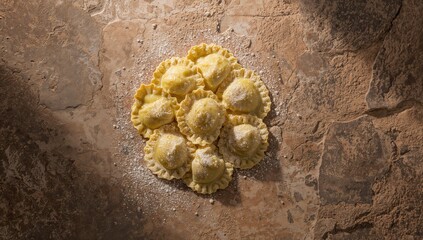 Stuffed ravioli placed on a stone floor, highlighting preparation for traditional Turkish dishes, International Culinary Heritage Day