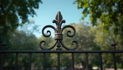 Decorative wrought iron fence detail in a public park highlighting craftsmanship