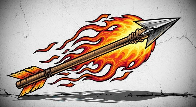 Flaming projectile weapon speeds across a distressed background surface