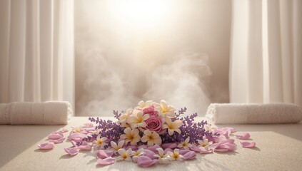 Spa setting featuring flower petals to create a soothing background for wellness and relaxation visuals