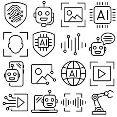 Artificial Intelligence Icon Set Outline Style (Part 5)